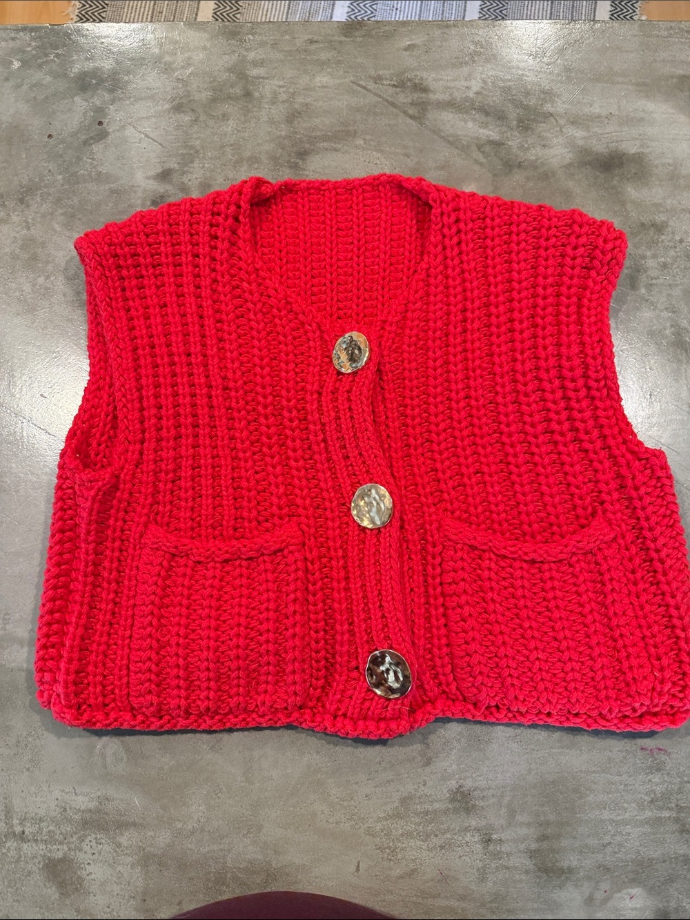 Classic Red Chunky Knit Button-Front Vest